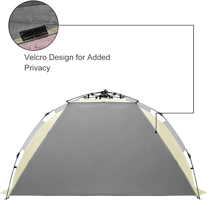 4 Person Beach Tent Sun Shelter - Portable Sun Shade Instant Tent for Beach with Carrying Bag, Stakes, 6 Sand Pockets, Anti UV for Fishing Hiking Camping, Waterproof Windproof, Khaki