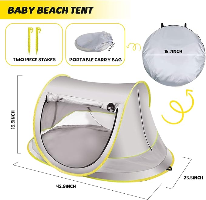 Baby Beach Tent Pop Up, Waterproof UPF 50+ Beach Shelter Foldable Beach Accessories Breathable Portable Baby Garden Shade Outdoor UV Protecti