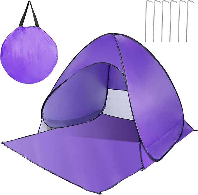 Pop Up Beach Tent Sun Shade Shelter - UV Protection & Waterproof Sun Shade Shelter with Net Window and Storage Bag - Ideal for Beach, Camping, Fishing and Outdoor Activities, Purple