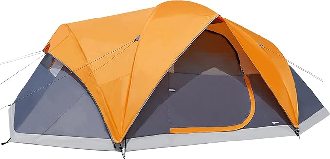 8 Person Dome Camping Tent With Rainfly - 15 x 9 x 6 Feet, Orange And Grey