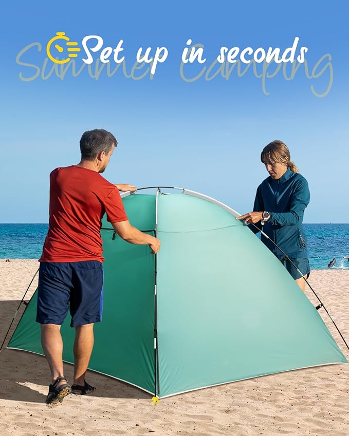 Beach Tent for 2-4 Persons, Beach Tent Sun Shelter UPF50+ UV Protection, Sun Shade Witch Huge Breathable Mesh Window, Easy Set up, for Beach, Camping, Fishing