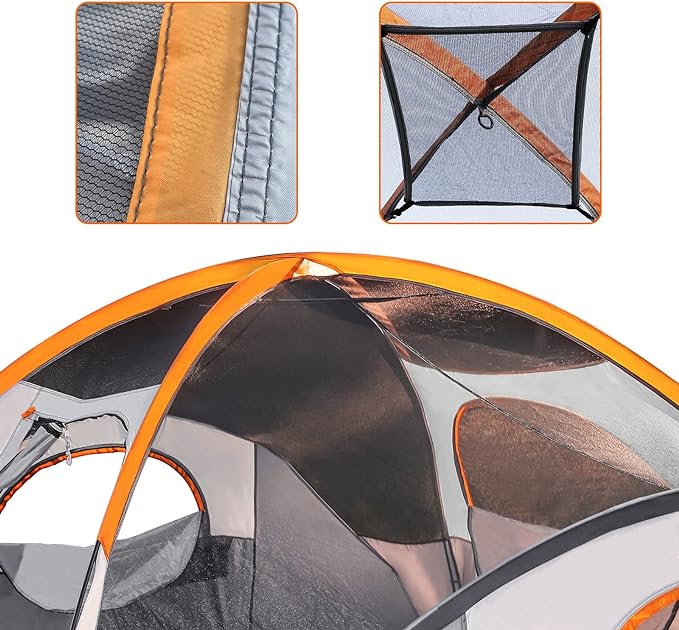 8 Person Dome Camping Tent With Rainfly - 15 x 9 x 6 Feet, Orange And Grey